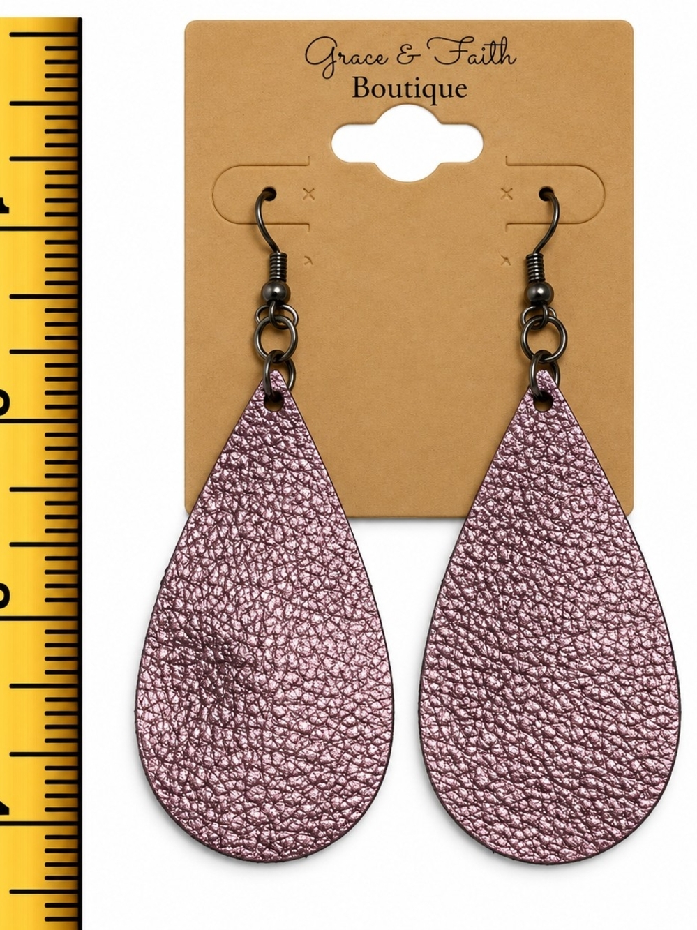 Metallic Pink Teardrop Leather Earrings